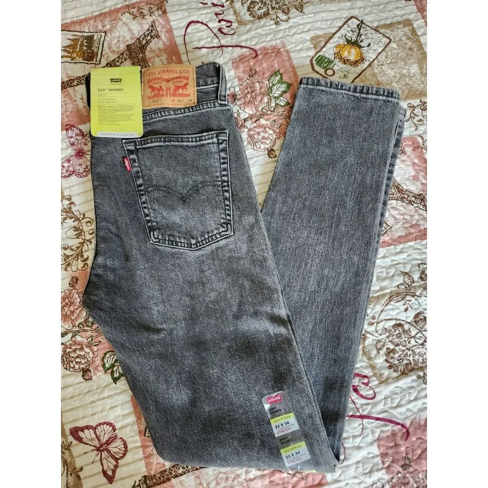 Levi's 510 Skinny Jeans Pants Mens Denim Stretch Black‎ Wash original Size 33×34
